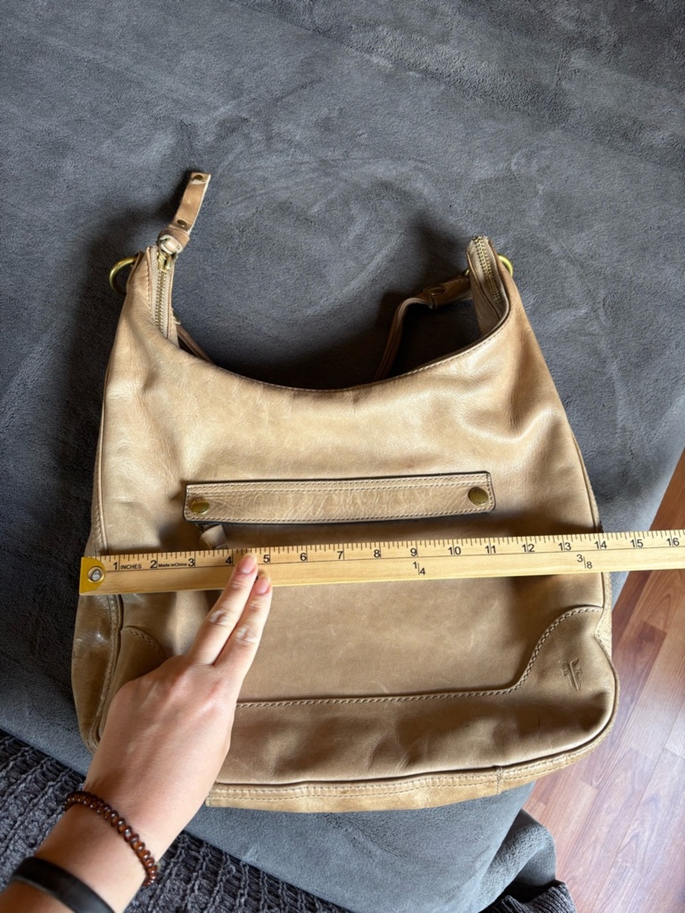 Frye Melissa Zip Hobo Bag, Large, Tan, Genuine Leather, Slouchy Shoulder Bag - Picture 11 of 14